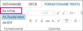 Opcja formatu HTML na karcie Formatowanie tekstu w wiadomości