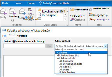Po zaimportowaniu kontaktów z usługi Gmail możesz znaleźć je w usłudze Office 365, wybierając książkę adresową