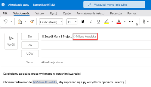 Imię i nazwisko oraz adres e-mail wspomnianych osób są domyślnie wyświetlane