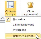 Polecenie Ustawienia kont w grupie Okienko Osoby na wstążce