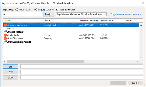Podczas wysyłania wiadomości możesz wybrać grupę kontaktów.