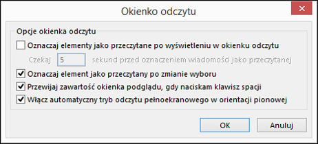 Możesz zmienić opcje okienka odczytu.