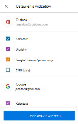 Dodawanie widżetu kalendarza w systemie Android