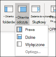 Na zrzucie ekranu przedstawiono opcje układu okienka odczytu.
