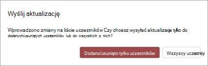 Możesz wysłać aktualizację spotkania tylko do dodanych lub usuniętych uczestników lub wszystkich uczestników
