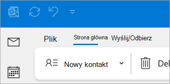 Zrzut ekranu przedstawiający nowy kontakt na wstążce klasycznego programu Outlook