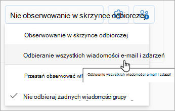 Z listy rozwijanej wybierz pozycję Odbierz wszystkie wiadomości e-mail i zdarzenia