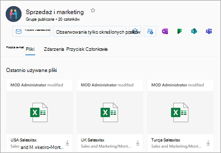Dostęp do ostatnio używanych plików można uzyskać z sekcji Files widoku grupy