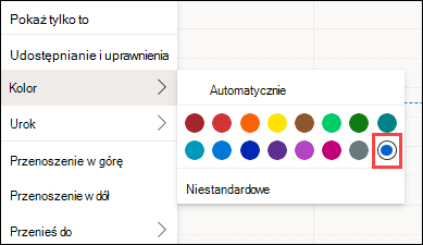 Wybieranie kolorów w aplikacji Outlook Web Calendar z niestandardowym