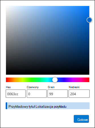 Aplikacja Outlook Web Calendar Selektor kolorów niestandardowych.