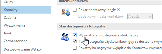 karta People w oknie dialogowym Opcje z wyróżnioną pozycją Wyświetl stan dostępności