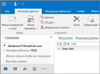 Obraz przedstawiający, jak wygląda konto Outlook.com w Outlook 2016.
