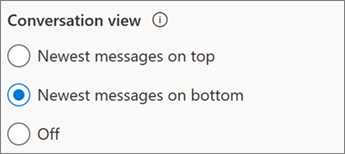 Zrzut ekranu przedstawiający przełączniki widoku konwersacji w aplikacji Outlook w sieci Web