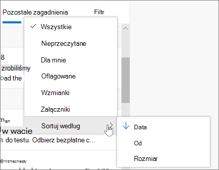 Filtrowanie poczty e-mail w aplikacji Outlook w sieci Web
