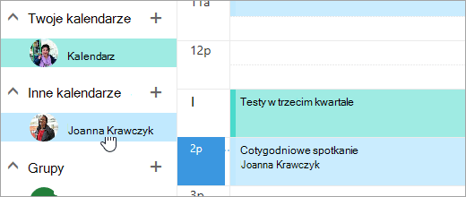 Zrzut ekranu przedstawiający kalendarz udostępniony.