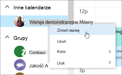 Zrzut ekranu przedstawiający menu kontekstowe Inne kalendarze.