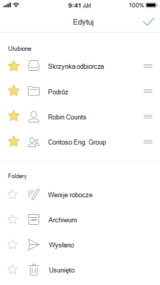 Ikona ołówka i trzy linie z prawej strony listy, które służą do ponownego uporządkowania listy ulubionych