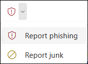 Zrzut ekranu przedstawiający przycisk Zgłoś z wybraną pozycją Zgłoś wyłudzanie informacji na wstążce uproszczonej w Outlook w sieci Web.