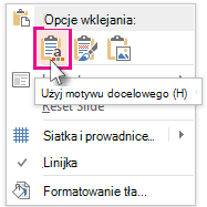 Opcje wklejania: Użyj motywu docelowego
