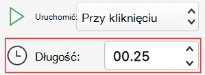 PowerPoint dla komputerów Mac menu czasu trwania animacji