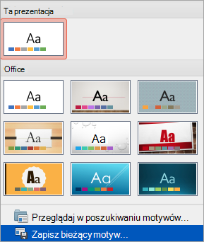 Opcja Zapisz bieżący motyw w menu Więcej
