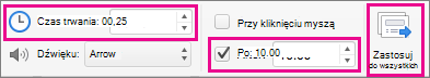 Ustawienia przejścia slajdu