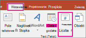 Przycisk numeru slajdu na wstążce w programie PowerPoint
