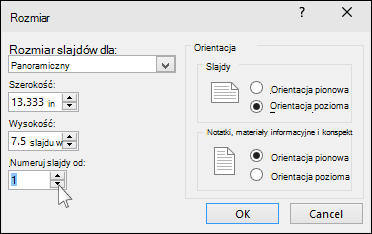 Okno dialogowe rozmiaru slajdu w programie PowerPoint