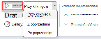 Selektor menu rozwijanego Start w obszarze Chronometraż animacji.