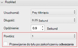 PowerPoint dla komputerów Mac menu powtarzania i przewijania do tyłu