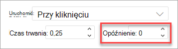 Pole Opóźnienie podczas stosowania animacji w PowerPoint w sieci Web.