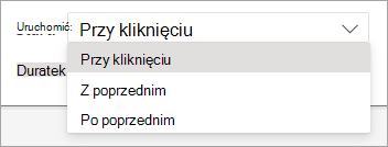 Selektor listy rozwijanej Start podczas stosowania animacji w PowerPoint dla sieci web.