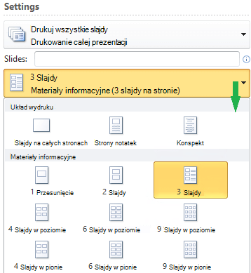 Zrzut ekranu przedstawiający układ do drukowania materiałów informacyjnych