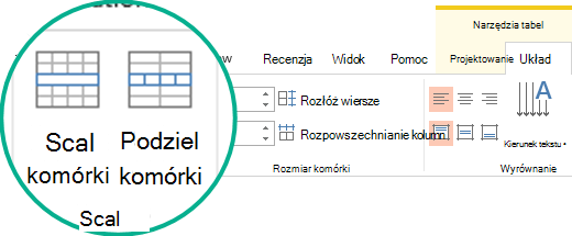Scalanie lub dzielenie komórek tabeli