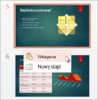 Klikanie polecenia Wklej