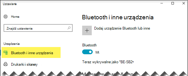 Upewnij się, że opcja Bluetooth & innych urządzeń jest zaznaczona po lewej stronie