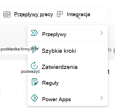 Zrzut ekranu przedstawiający menu rozwijane Integruj.