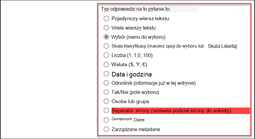 zrzut ekranu przedstawiający typ odpowiedzi