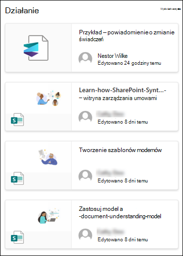 Podgląd składnika Web Part Aktywność witryny