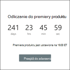 Zrzut ekranu przedstawiający składnik Web Part czasomierza odliczania