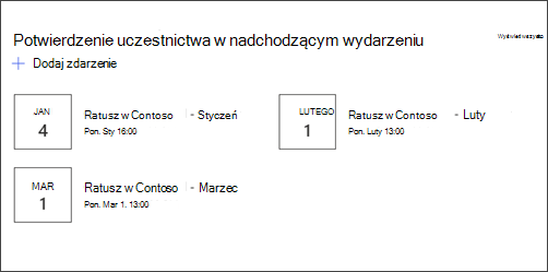 Obraz składnika Web Part zdarzeń w witrynie Dział