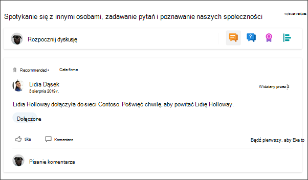 Obraz składnika Web Part usługi Yammer w witrynie działu