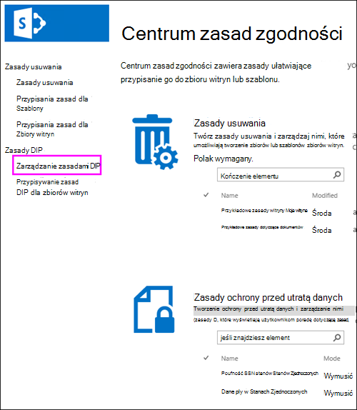 Opcja zarządzania zasadami