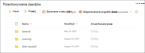 Zrzut ekranu przedstawiający składnik Web Part biblioteki dokumentów