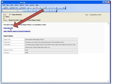 Po udostępnieniu raportu program Duet wysyła wiadomość e-mail z powiadomieniem