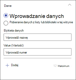 zrzut ekranu panelu edycji wykresu kolumnowego służącego do wprowadzania danych