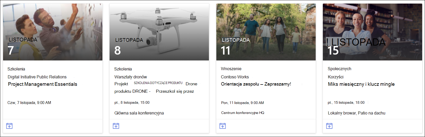 składnik Web Part zdarzeń