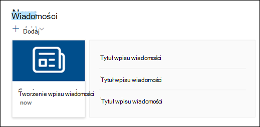 Podgląd składnika Web Part Wiadomości.