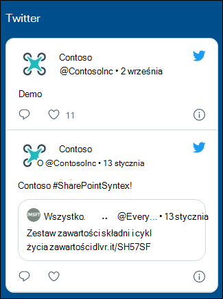 Podgląd składnika Web Part serwisu Twitter.