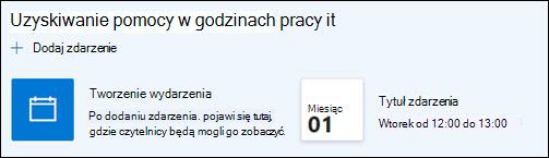 Podgląd składnika Web Part zdarzenia.
